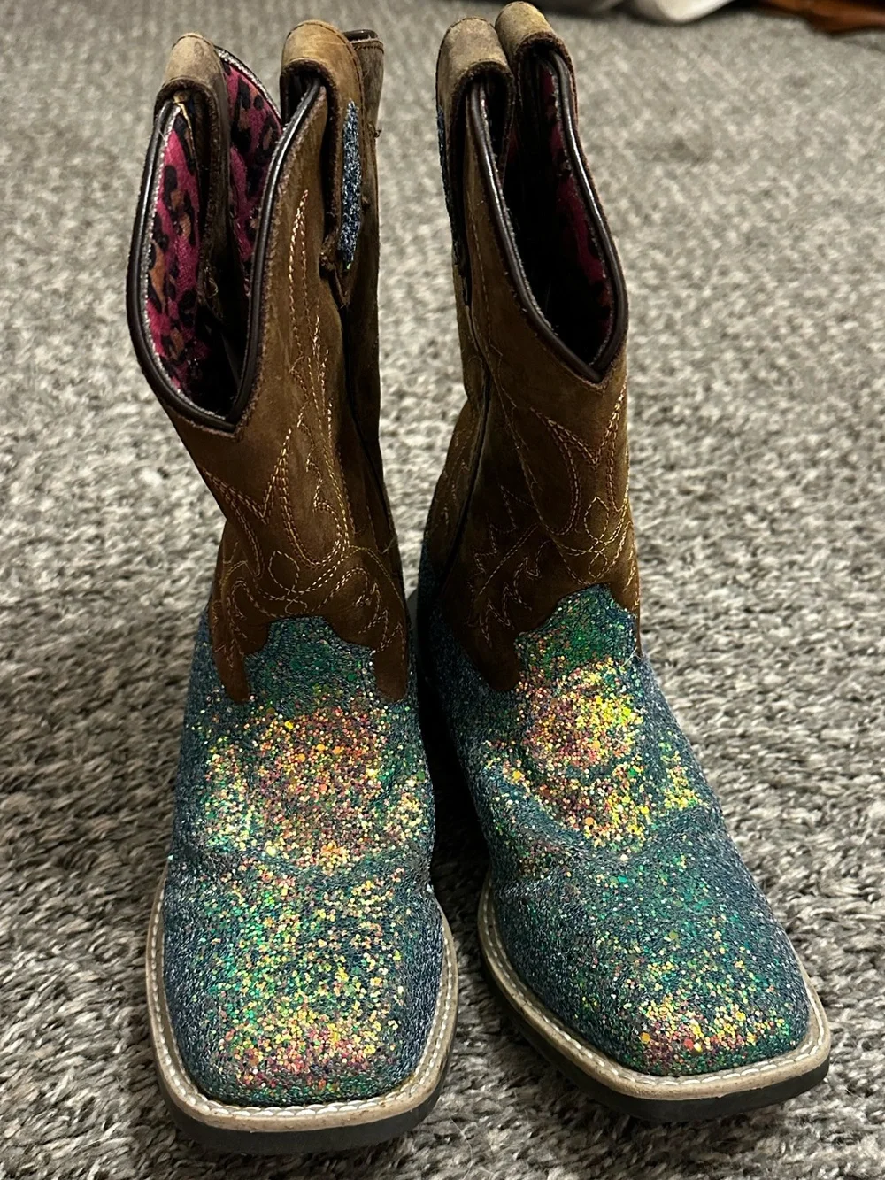 Stone Mountain Kids Glitter Western Boots - Brown & Multicolor